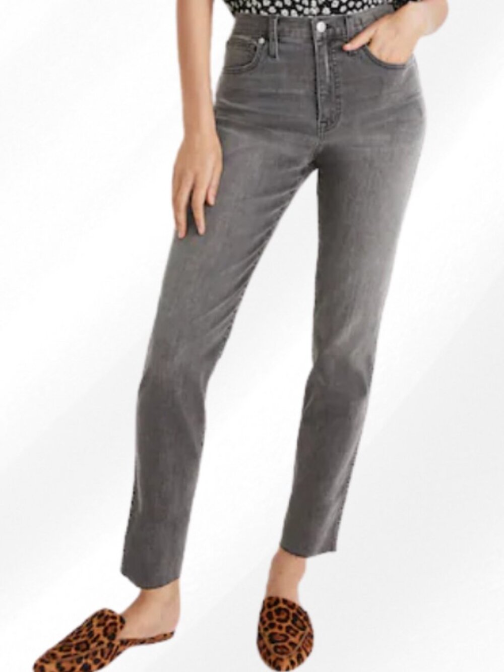 Madewell Stovepipe Jeans Sz 31 Gray Washed Raw Hem Stretch Denim